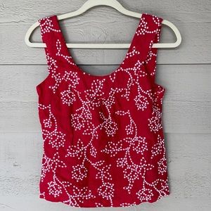 Red and White Sleeveless Embroidered Top (Sz S-M)